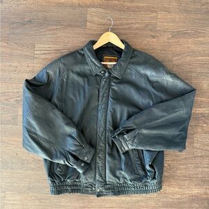 Vintage IOU Men's Black Leather Motorcycle Coat - Pre-owned